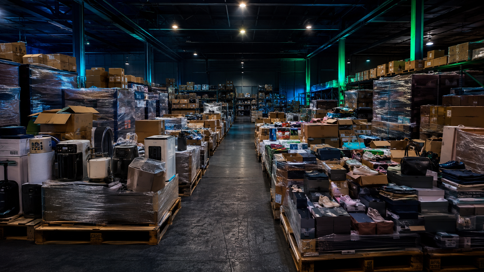 Entrepôt de palettes de déstockage et lots de marchandises