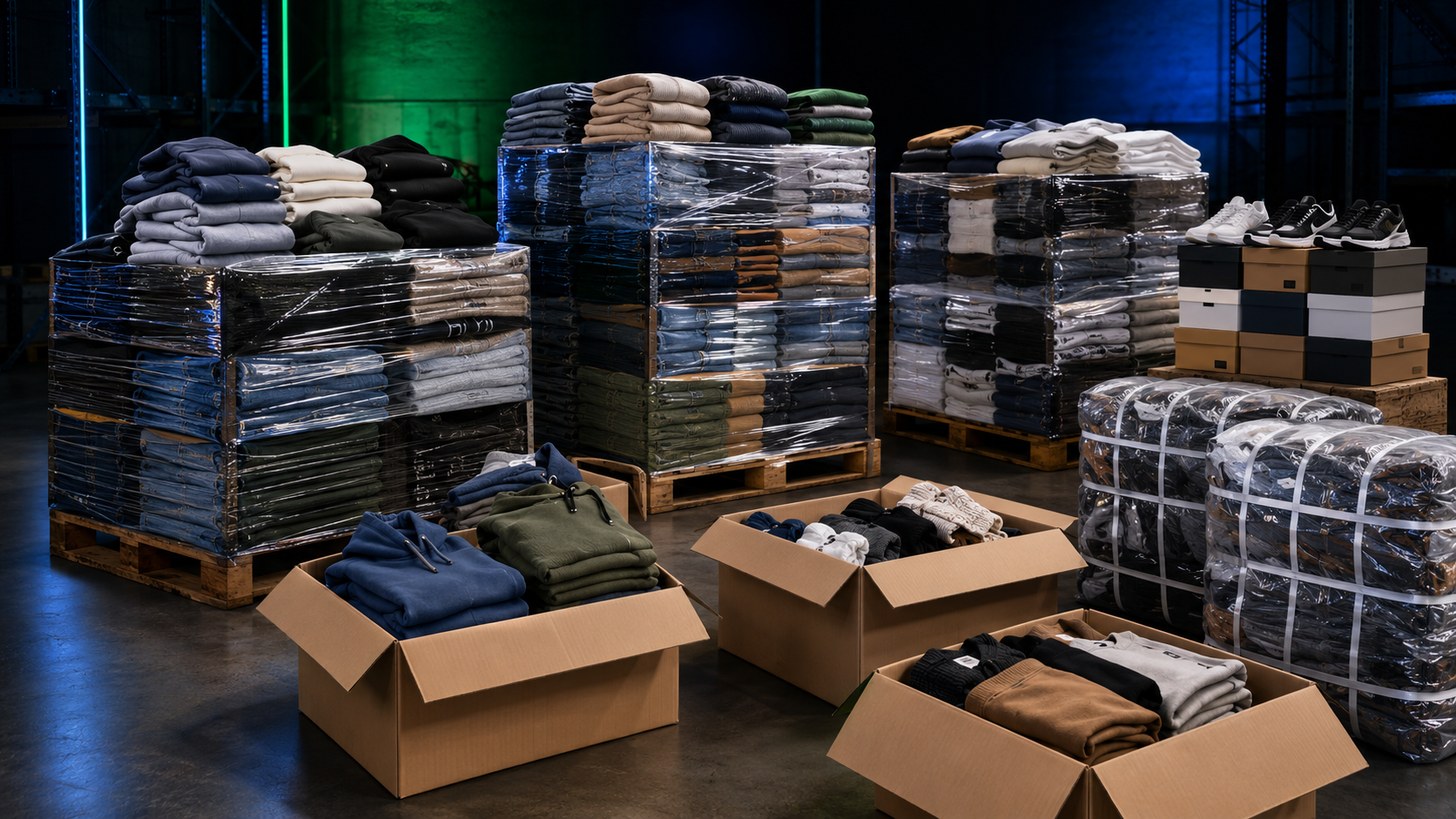Palettes de déstockage de vêtements et chaussures vendus en gros